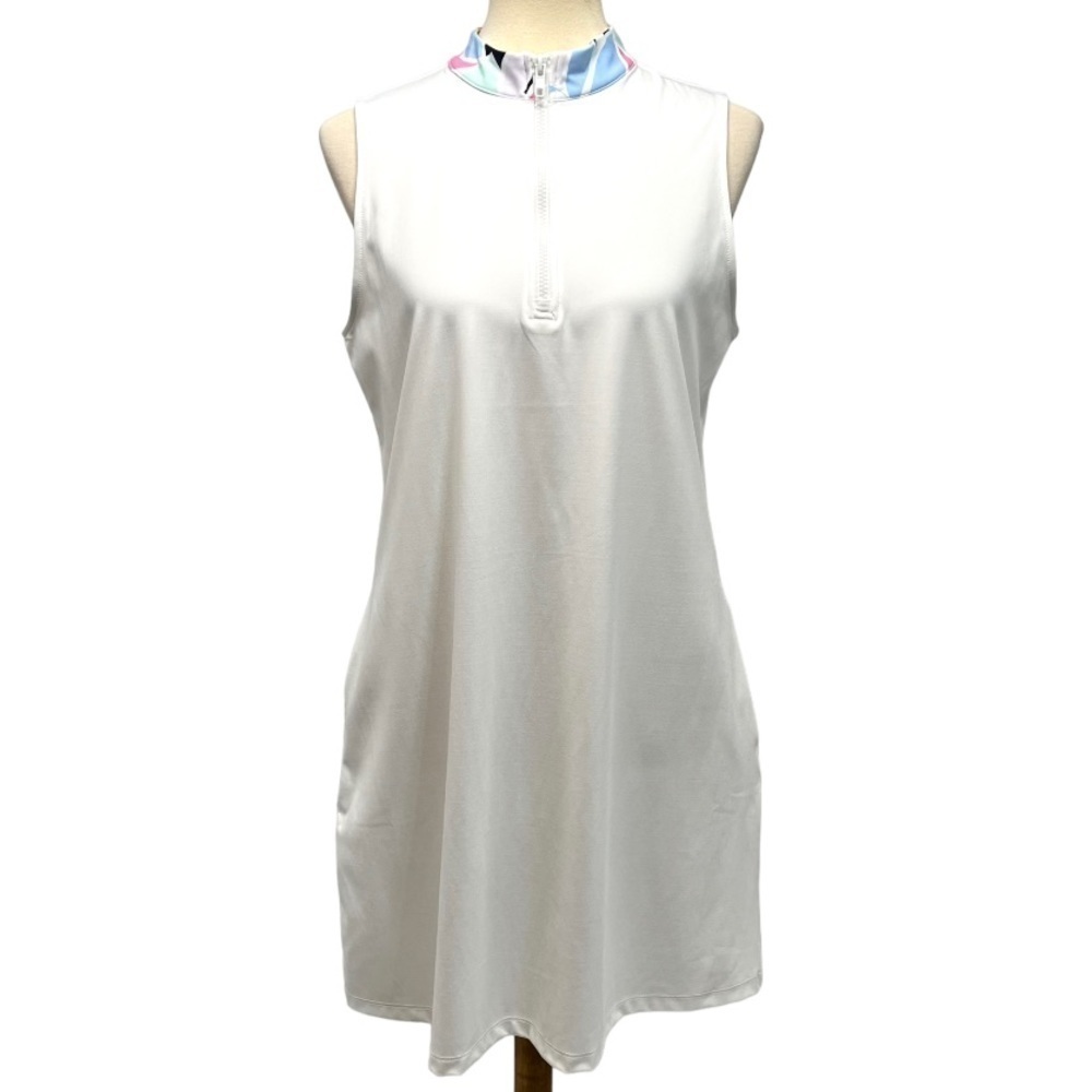 Tommy Bahama Golf White Quarter Zip Printed Stand Collar Casual Dress Large
